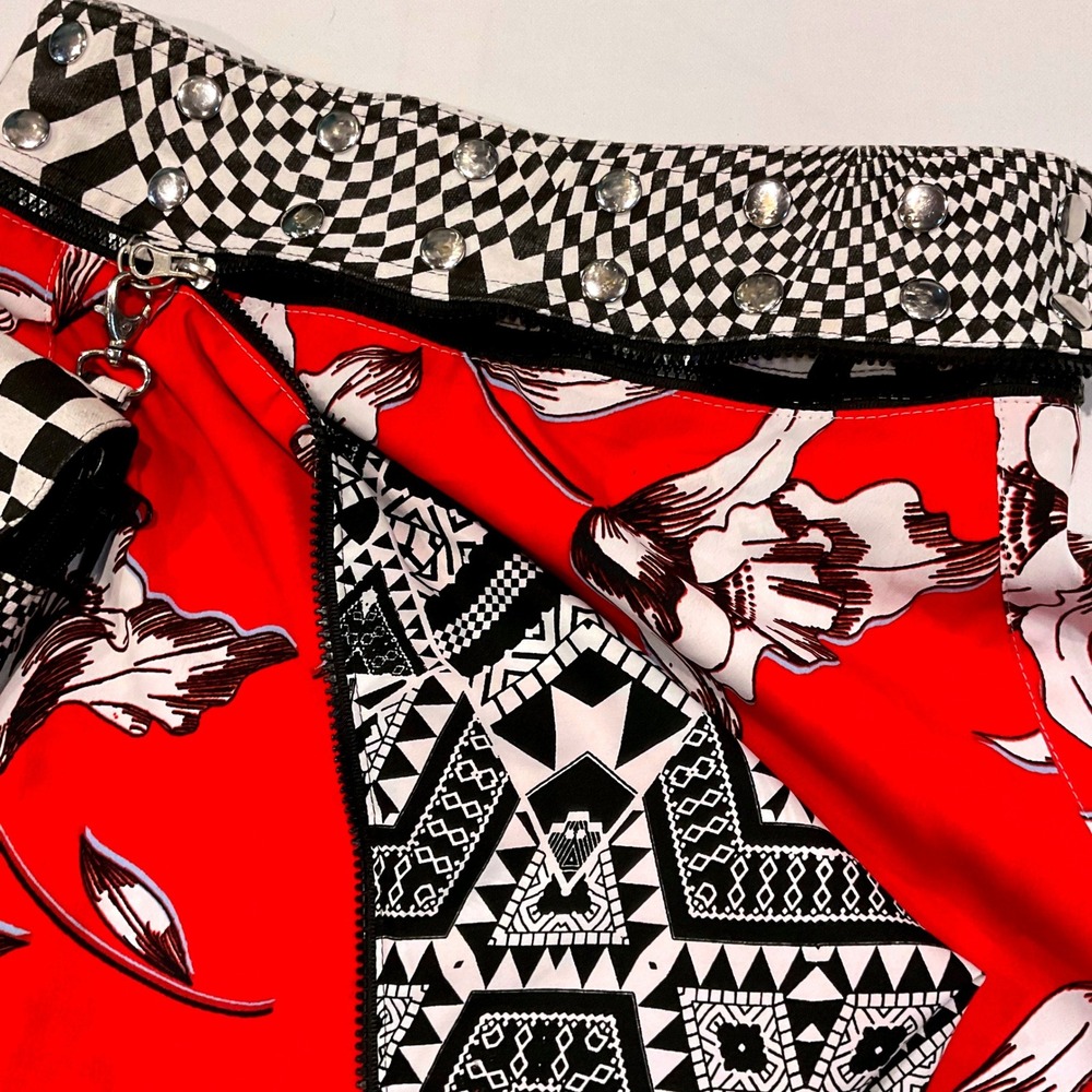 ZAND AMSTERDAM Reversible skirt Snap Adjustable geometric S M L boho bag retro - Picture 10 of 16